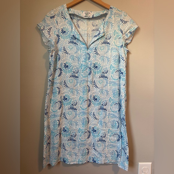 HIHO Dresses & Skirts - HIHO Blue and White Patterned & Embroidered Linen Dress